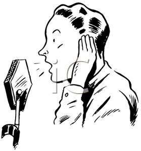 A Retro Cartoon of a Male Radio Announcer.