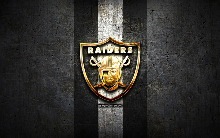 Download wallpapers Oakland Raiders, golden logo, NFL, black.