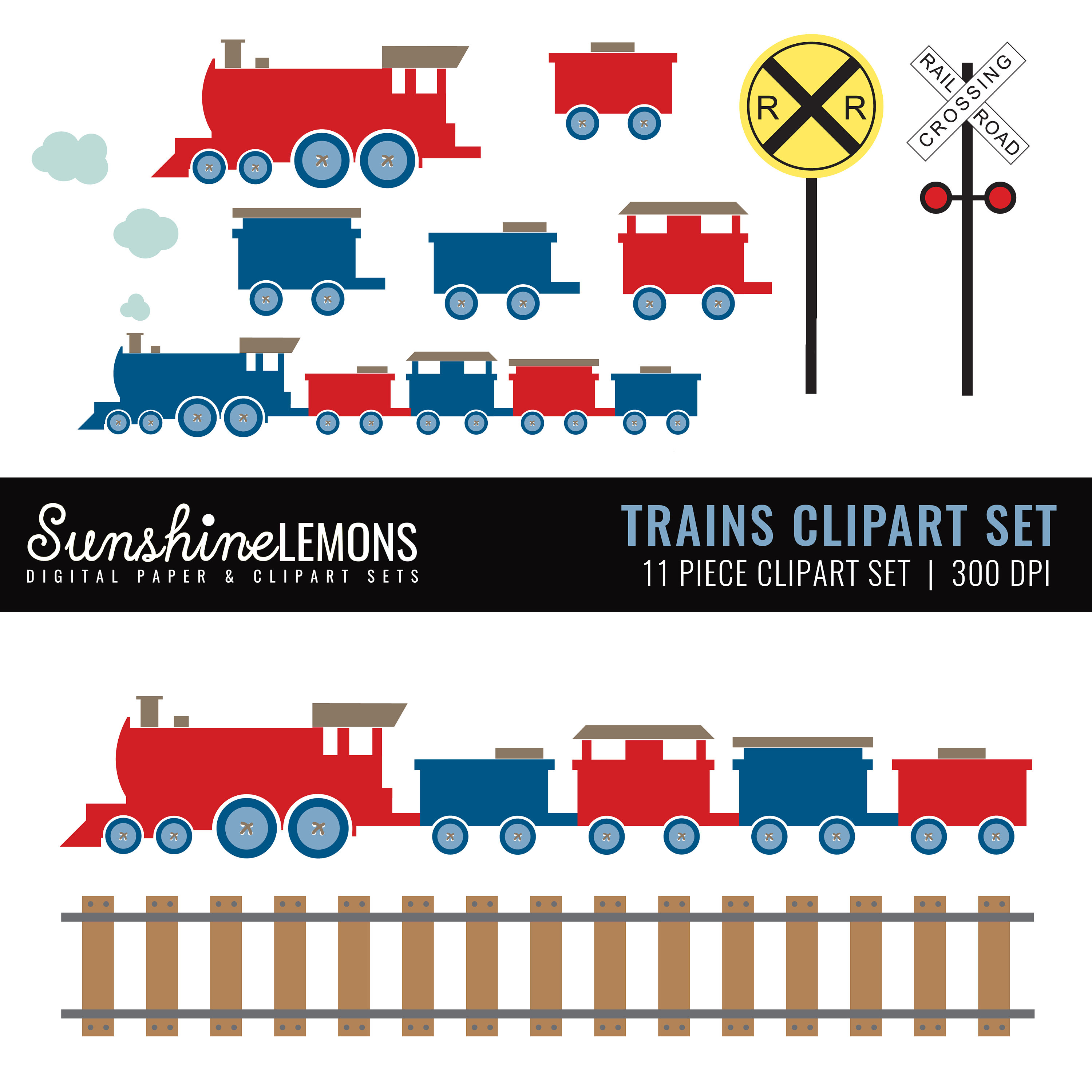 Red and Navy Trains Clipart.