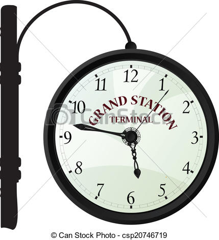 Vector Clip Art of Vintage railway station clock over white.