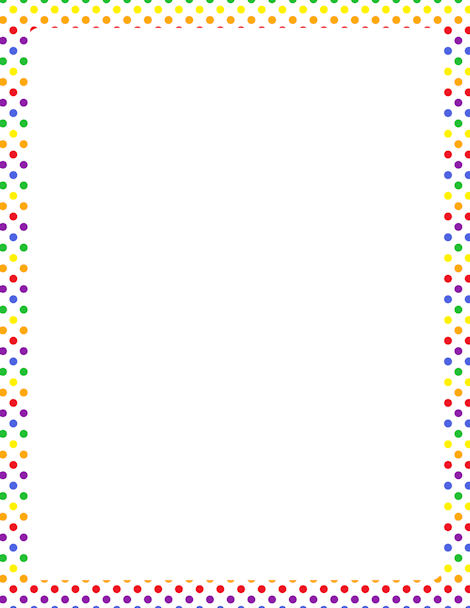 Printable rainbow polka dot border. Free GIF, JPG, PDF, and PNG.