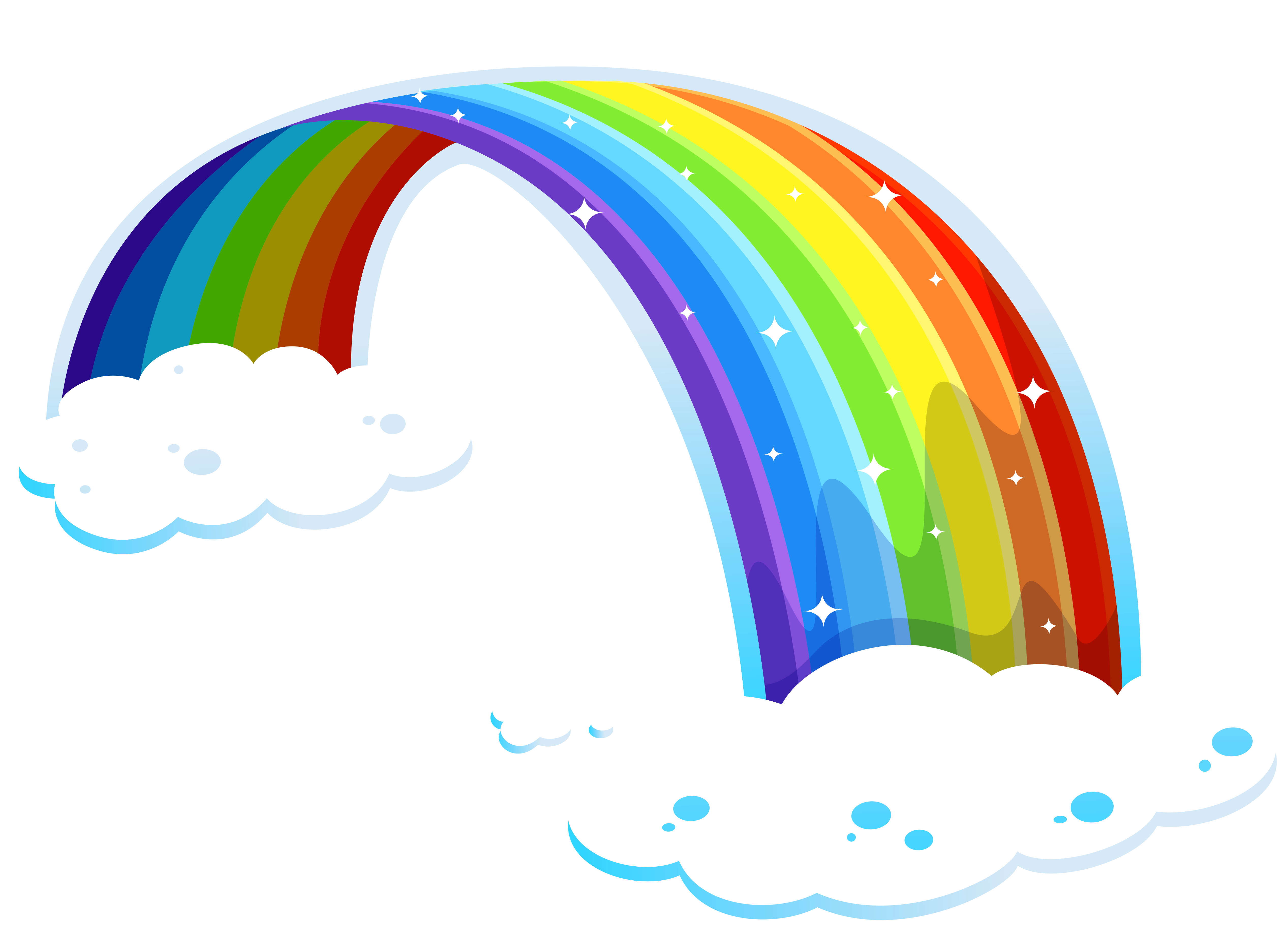 Rainbow and Smiling Clouds Clip Art.