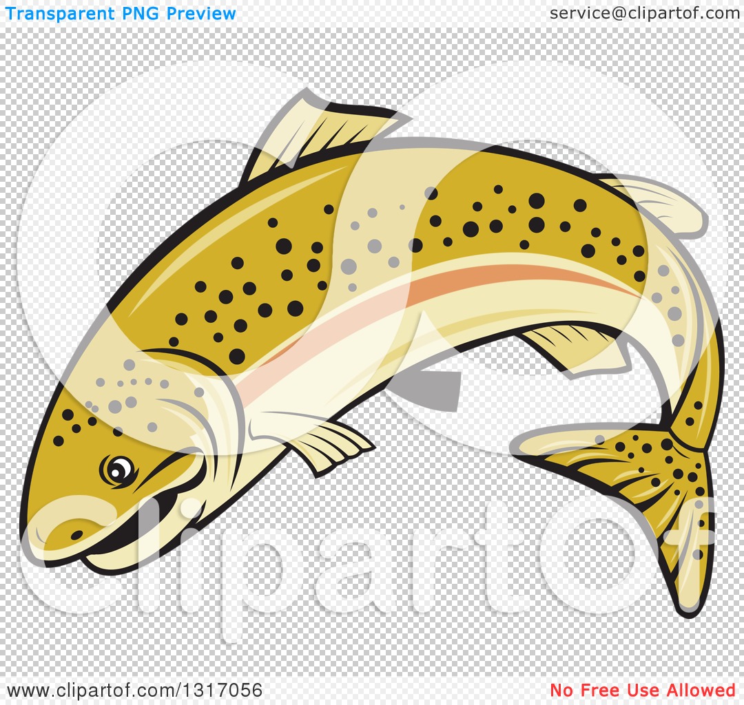 Clipart of a Cartoon Leaping Rainbow Trout Fish.