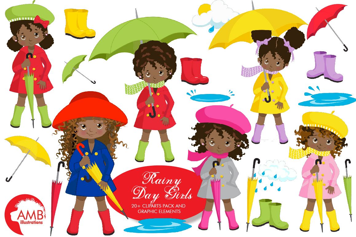 Rainy Day Girls Clipart AMB.
