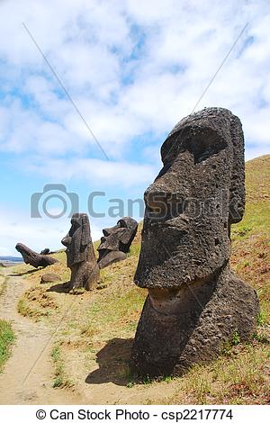 Stock Photo of Easter Island moai at Rano Raraku.