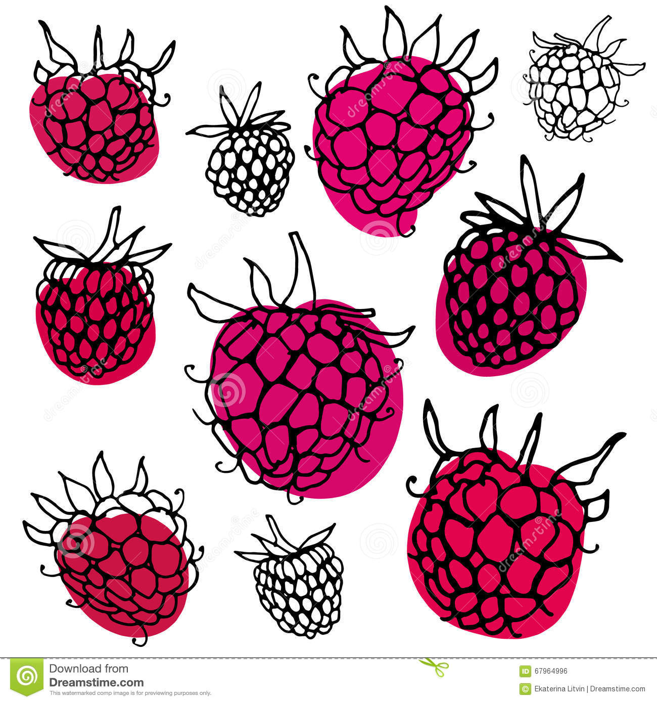 Pattern With Hand Drawn Raspberry. Stock Vector.