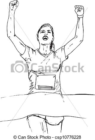 Vector Illustration of Sketch of woman reaching the finish line in.