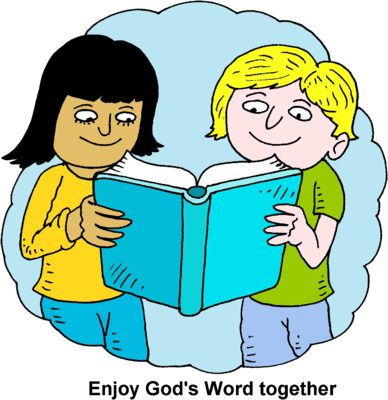 Image: Children Reading Bible Together.