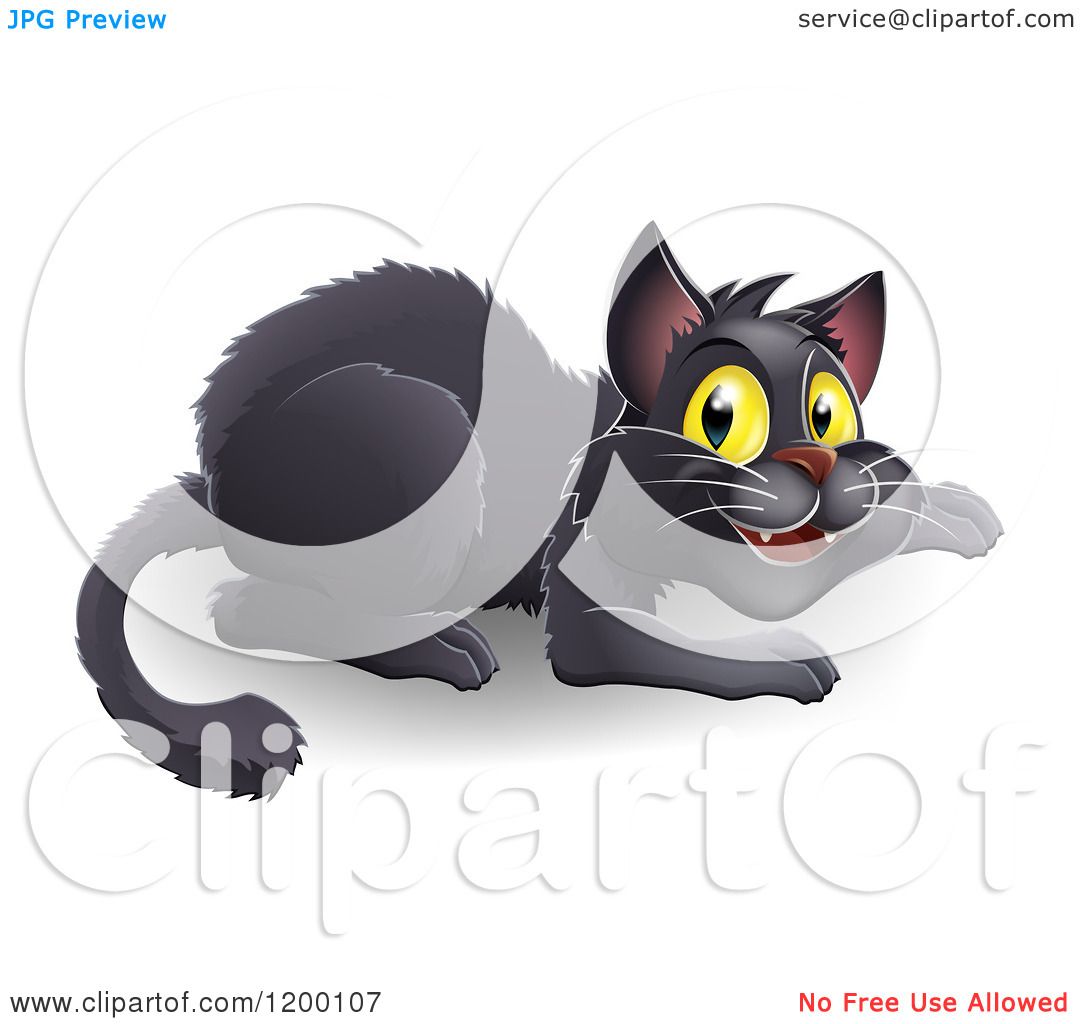 Cartoon of a Black Cat Ready to Pounce.
