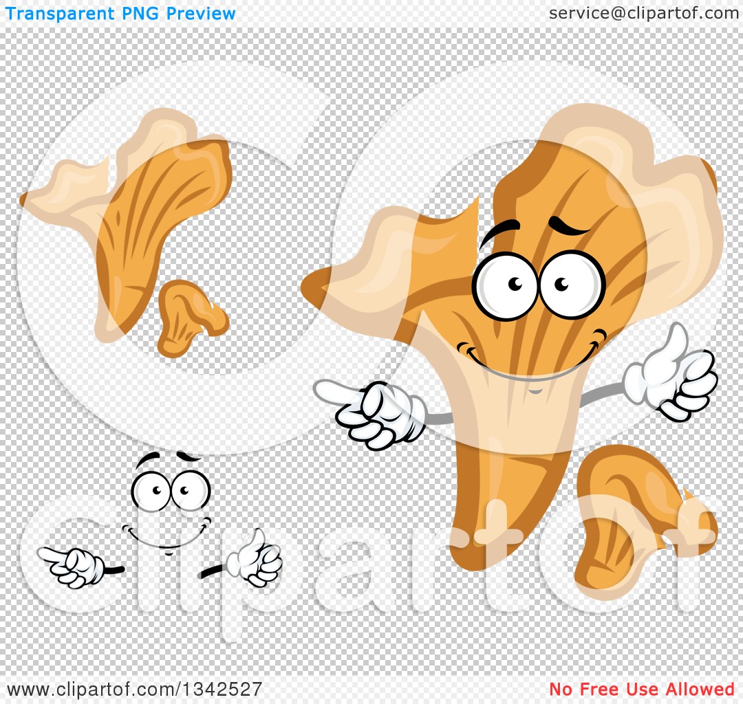 Clipart of a Cartoon Face, Hands and Chanterelle Mushrooms.