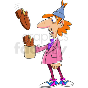 homeless man receiving shoes for tips clipart. Royalty.