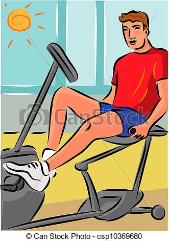 Stock Illustration of Man exercising on a recumbent bike to reduce.