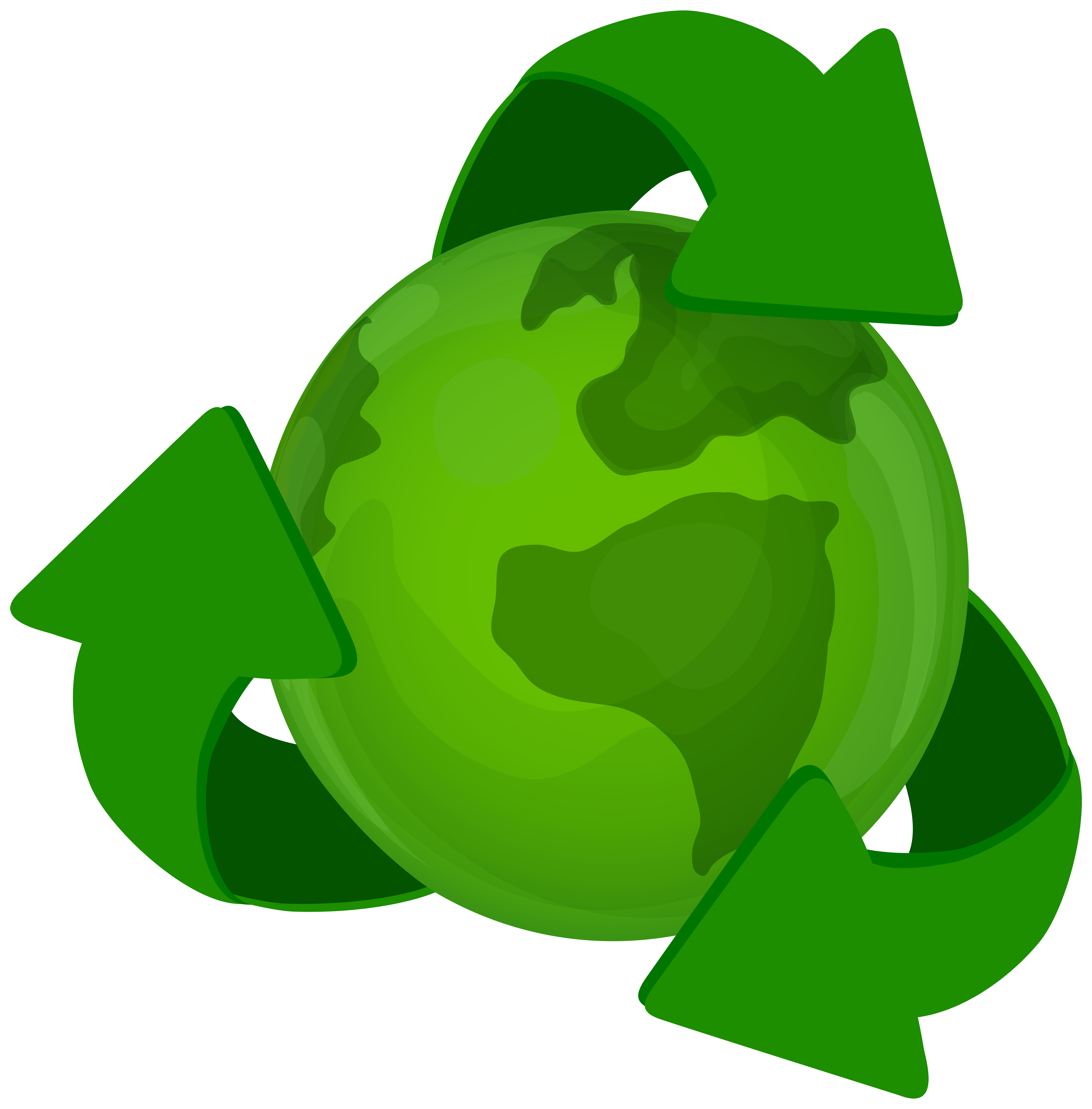 Green Earth Planet with Recycle Symbol PNG Clip Art.