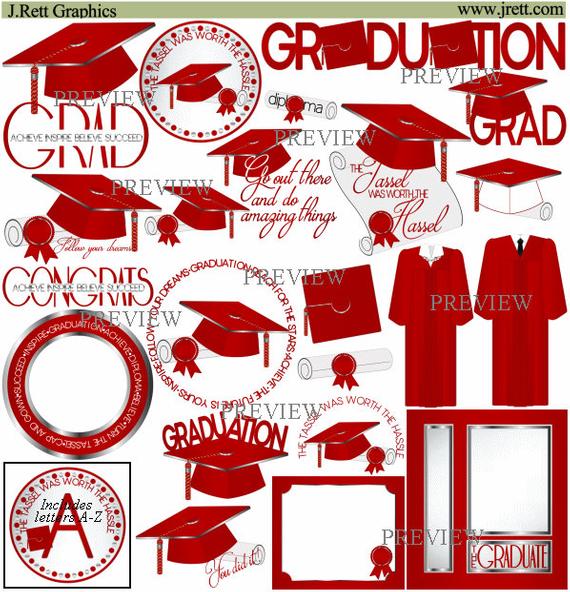 Red Silver Graduation clipart, MORE COLORS, cap tassel clip.