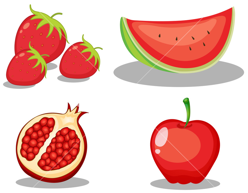Set of red colour theme fruit on white background Royalty.