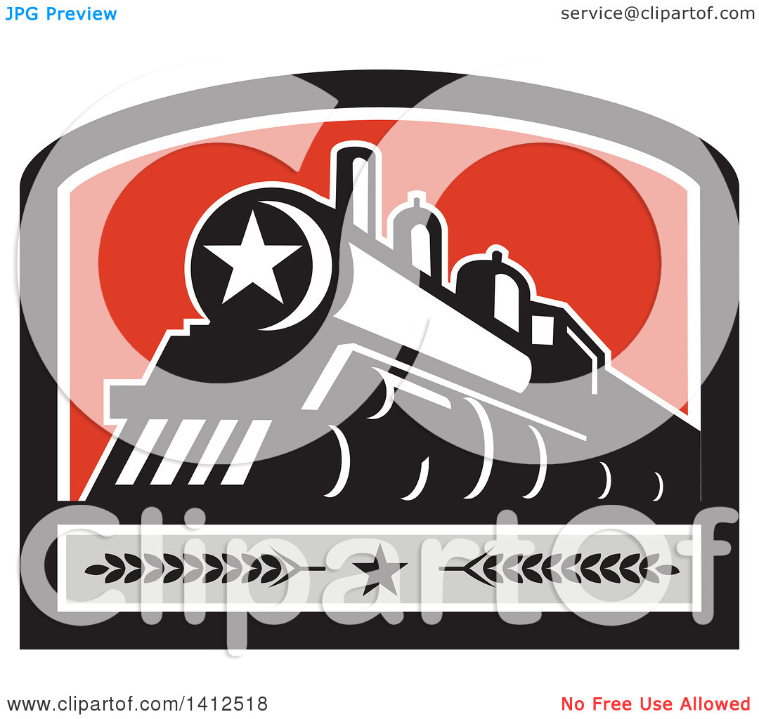 Clipart of a Retro Steam Engine Train with a Star on the Front.