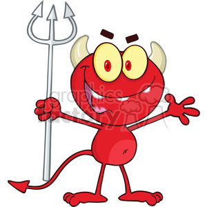 6823 Royalty Free Clip Art Cute Little Red Devil Holding Up A Pitchfork  clipart. Royalty.
