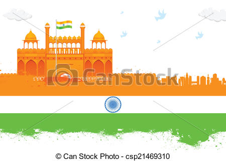 Vector Clip Art of India background with Red Fort.