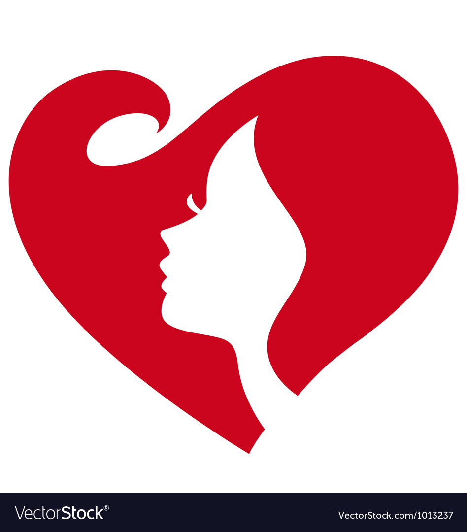 Female silhouette red heart.