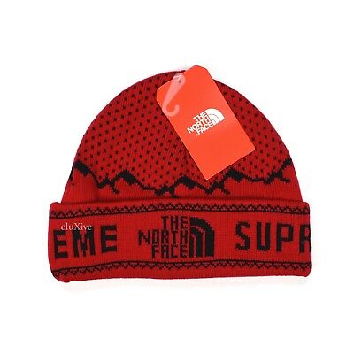 NWT Supreme The North Face Red Mountain Logo Knit Beanie Hat Cap FW18  AUTHENTIC.