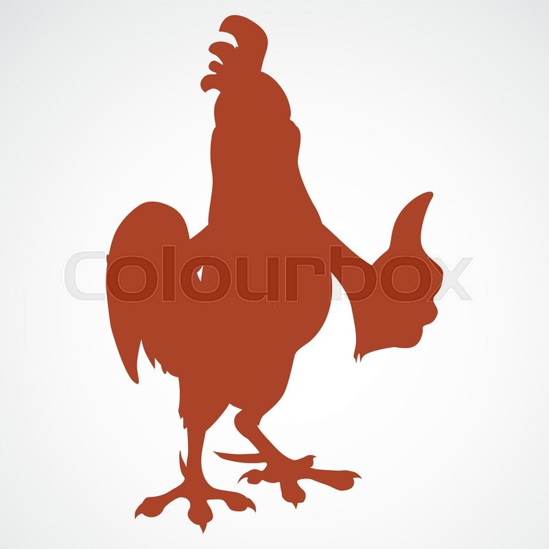 Cartoon red rooster silhouette showing.