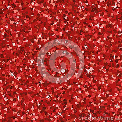 Seamless Bright Red Glitter Texture Shimmer Hearts Love Background.