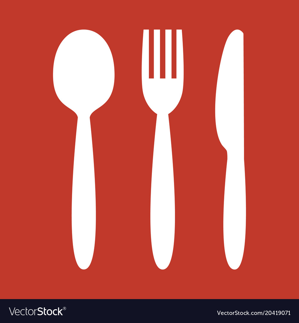 Knife fork and spoon on red background.