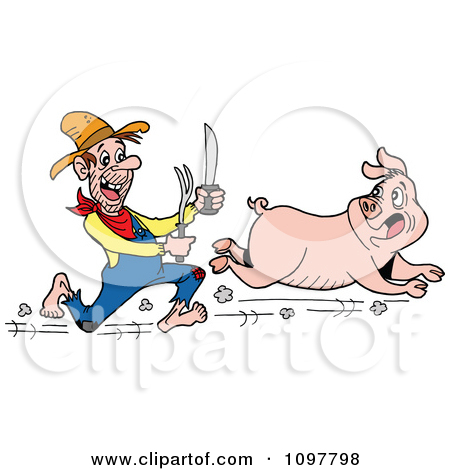 Clipart of a Hillbilly Couple by a Bbq Smoker with a Cow Chicken.