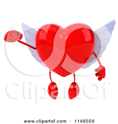 Clipart of a 3d Flying Red Winged Heart.