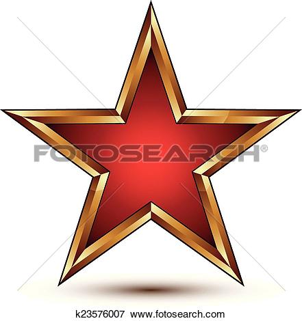 Clip Art of Refined vector red star with golden outline, festive.