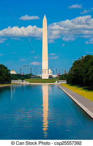 Stock Photographs of Washington Monument reflecting pool in USA.