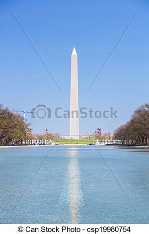 Stock Images of Washington Monument in new reflecting pool.