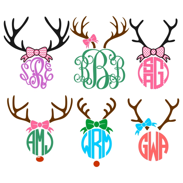 Reindeer Rudolph Monogram Cuttable Design Frames.