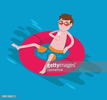 Man relaxing in swimming pool Clipart Image.