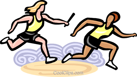 Relay racers passing the baton Royalty Free Vector Clip Art.