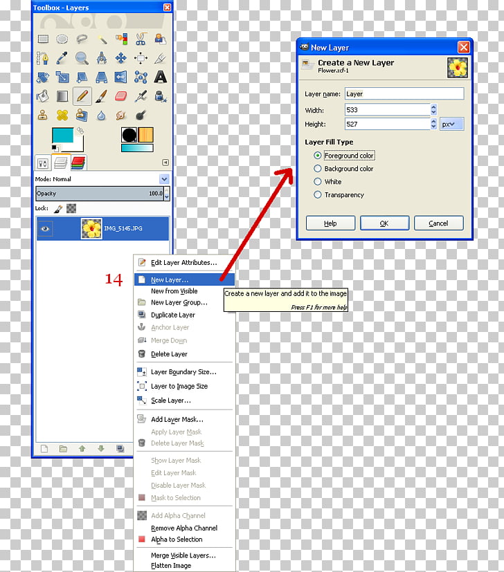 GIMP Computer program Tutorial Screenshot Layers, irregular.