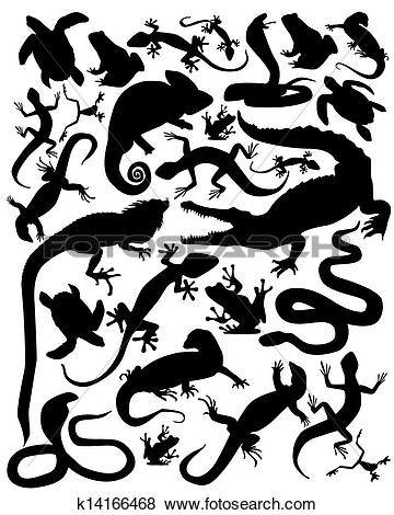 Clip Art of silhouette of reptiles and amphibians k14166468.