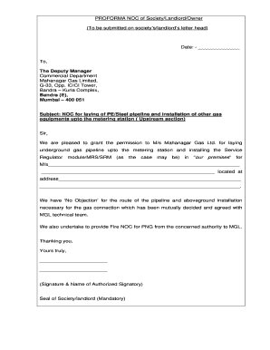 Noc Letter Format For Mahanagar Gas.