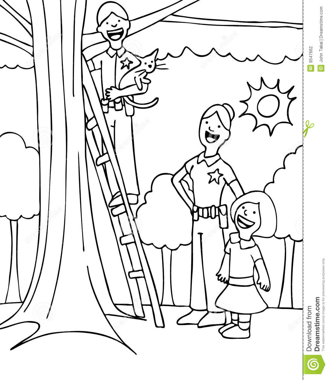 Rescue Cat From A Tree Clipart.