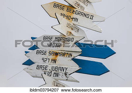 Picture of "Distances, signpost at the Argentine research station.