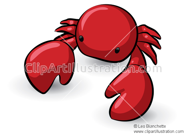 ClipArt Illustration Cute Bright Red Crab, with Claws Resembling.