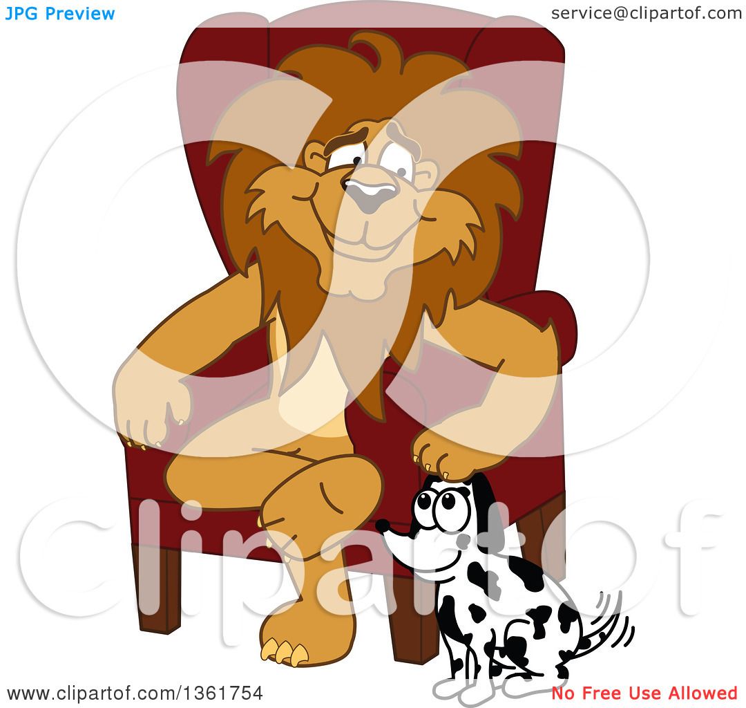 Clipart of a Lion School Mascot Character Sitting by a Dog.