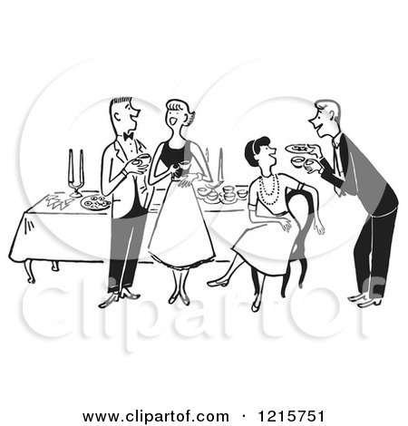 Clipart of a Polite Happy Couple and Waiter Taking Their Order at.