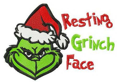 Resting Grinch face horizontal embroidery design.