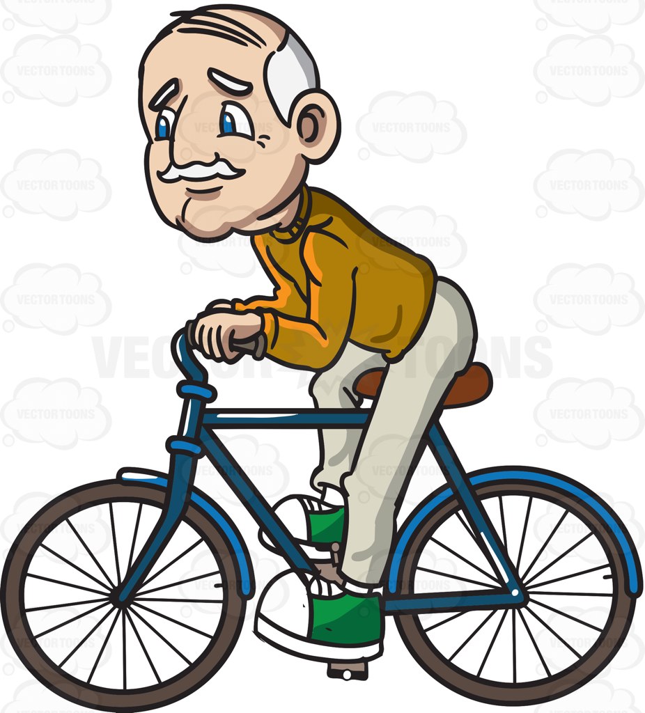 A Grandpa Riding A Bicycle Cartoon Clipart.