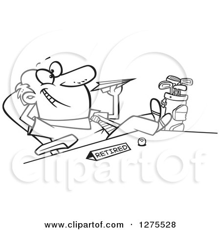 Cartoon Clipart of a Black and White Happy Retired Businessman.