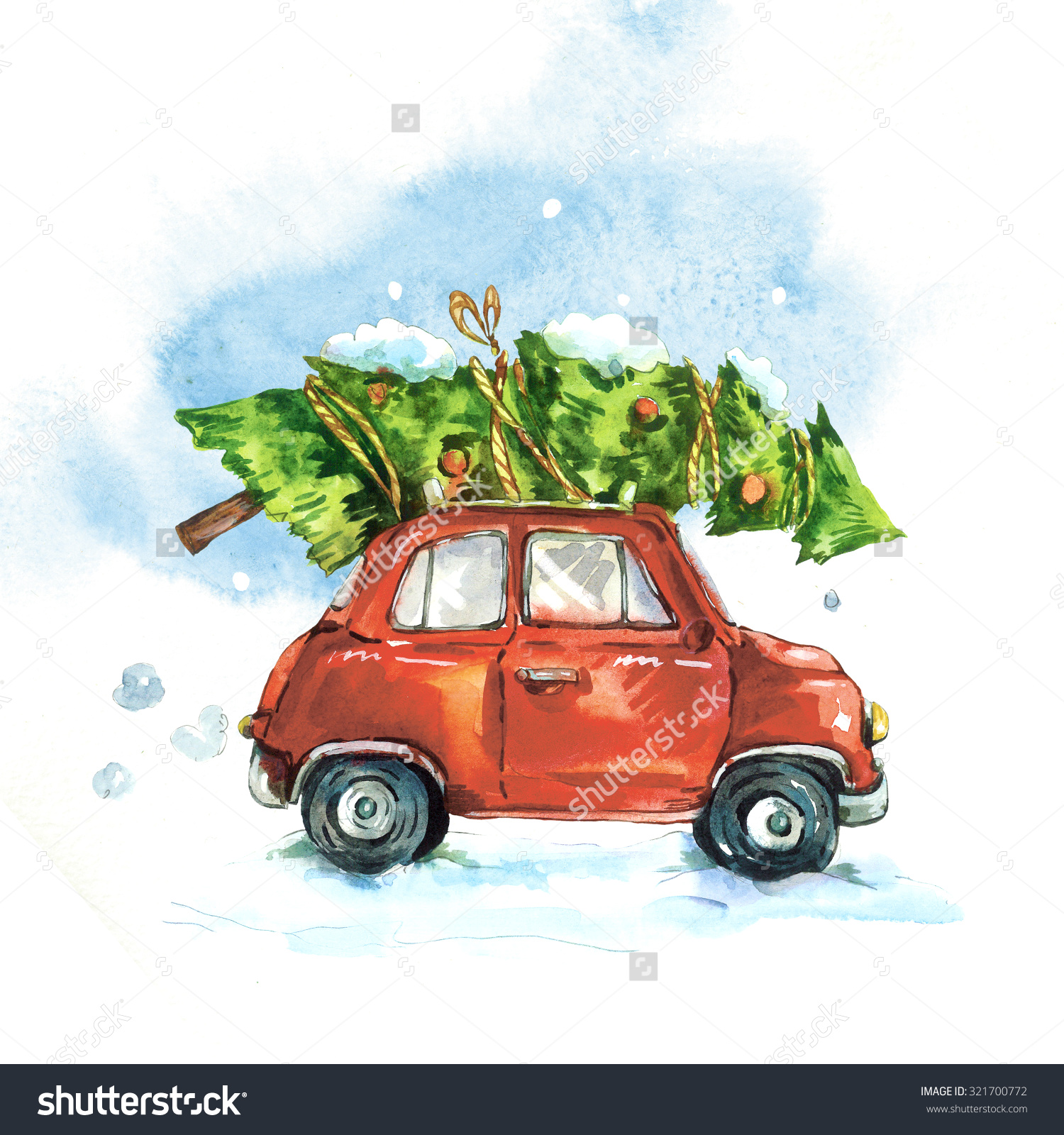 Retro Car Christmas Tree Clipart.