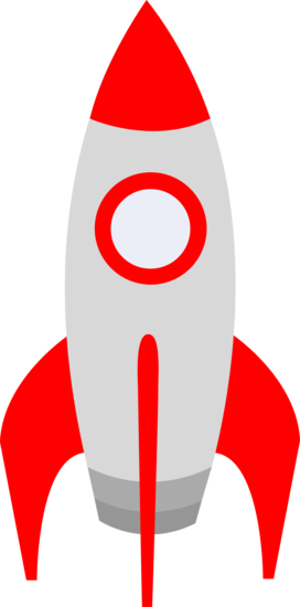Free clip art of a cute red retro space rocket.
