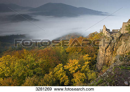 Stock Photograph of View over the Rhine Valley with Hohenbaden.