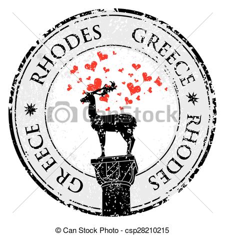 Vector Clip Art of Grunge love stamp with Rhodes deer and heart.